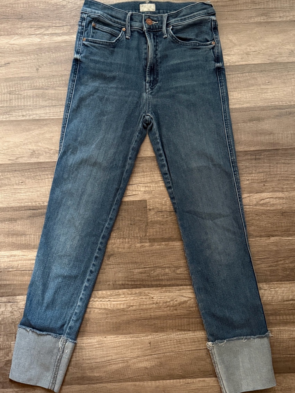 MOTHER The Pony Boy Ankle Fray Jeans Size 26 Medium Wash Raw Hem Straight Leg - Picture 3 of 9